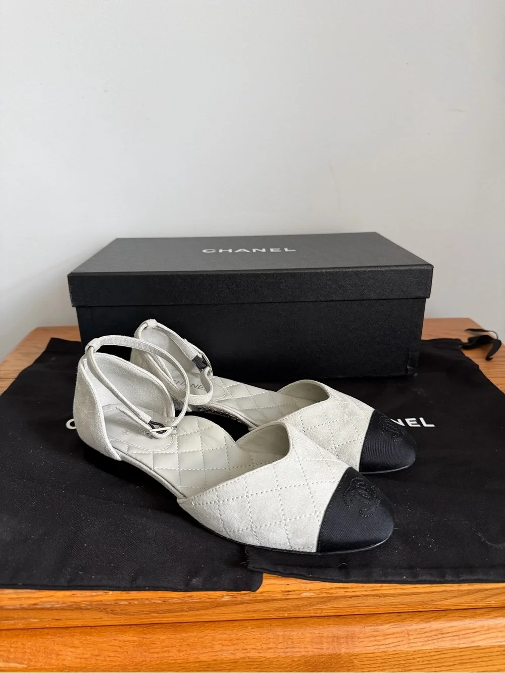 Chanel Mary Jane Suede Ballet Flats Size EU 36.5